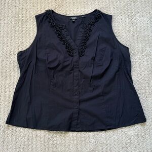 🟢 5/$25 Talbots | Woman Petites Black Sleeveless Button Up | Size 16W